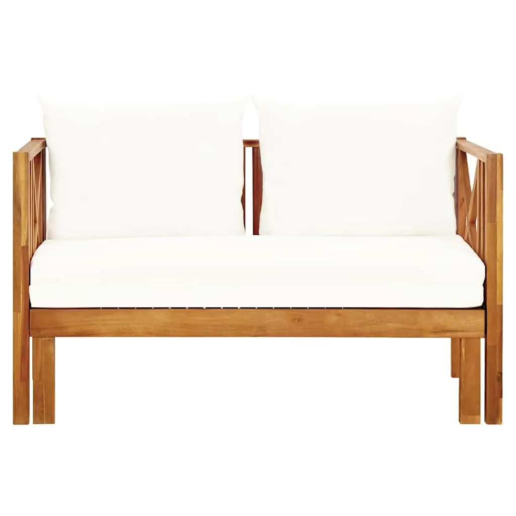 Solid Acacia 2-Seater Garden Bench Daybed in Cream