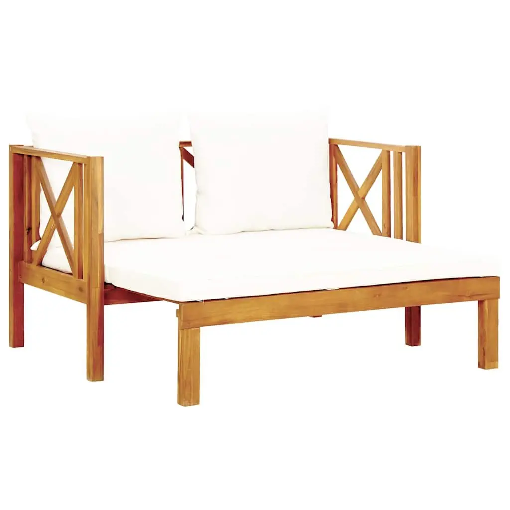 Solid Acacia 2-Seater Garden Bench Daybed in Cream