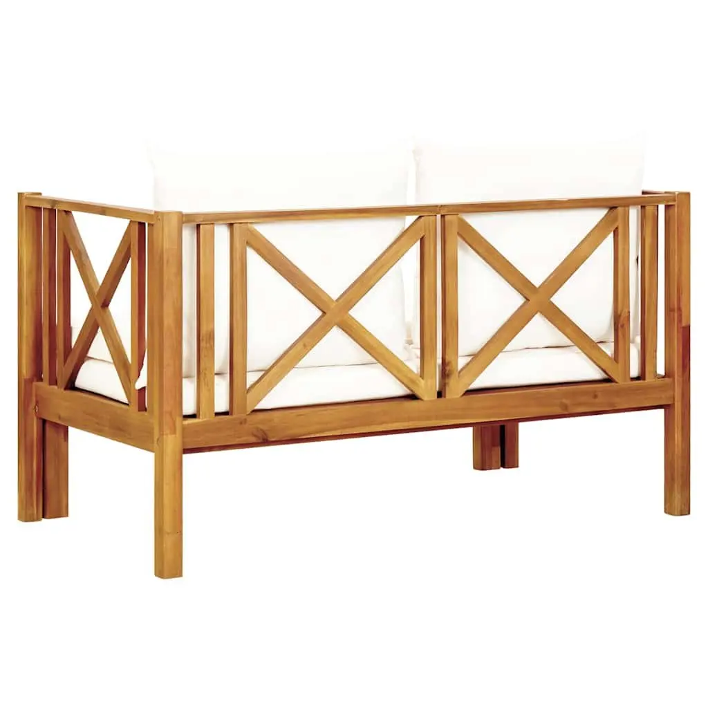 Solid Acacia 2-Seater Garden Bench Daybed in Cream