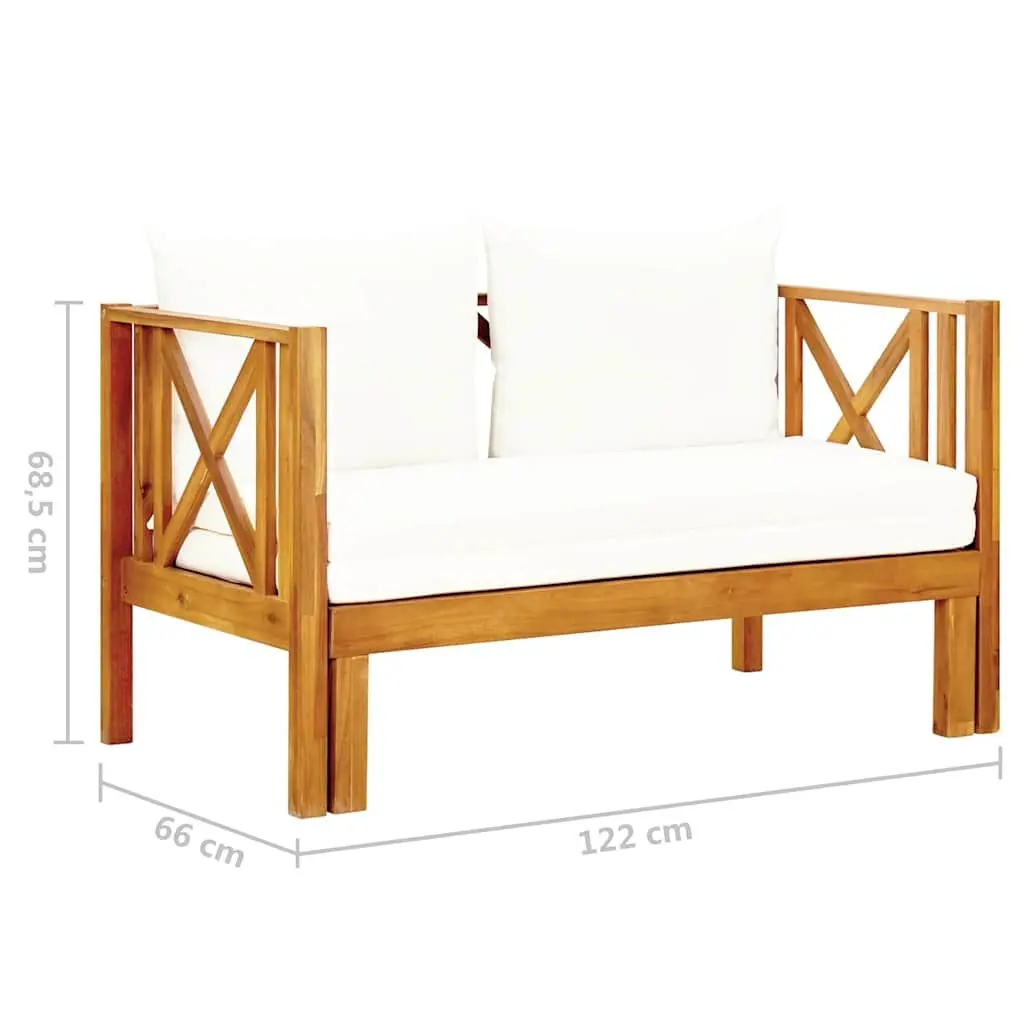 Solid Acacia 2-Seater Garden Bench Daybed in Cream