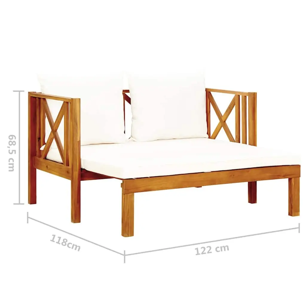 Solid Acacia 2-Seater Garden Bench Daybed in Cream