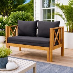 2-Seater Wooden Garden Bench with Cushions, 122cm