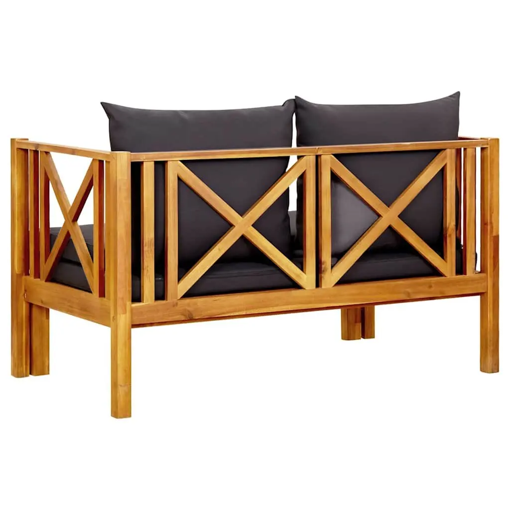 2-Seater Garden Bench Solid Acacia Wood Grey Outdoor Indoor Daybed Seat with Cushions