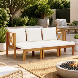 Solid Acacia Wood 3-Seater Garden Bench with Cream Cushions