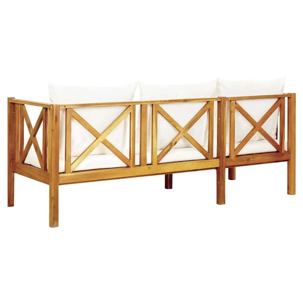 Garden Bench Solid Acacia Wood 179cm Cream Cushions Indoor Outdoor Daybed