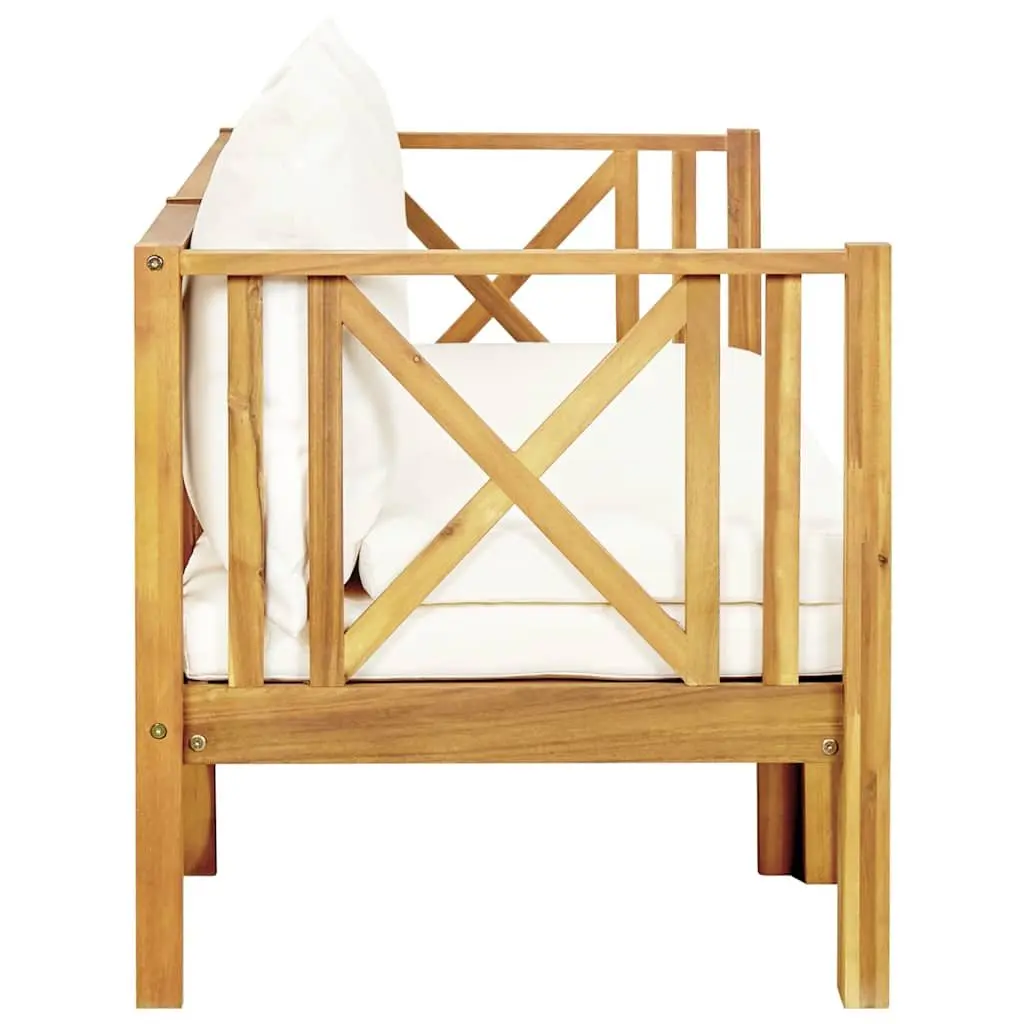 Garden Bench Solid Acacia Wood 179cm Cream Cushions Indoor Outdoor Daybed