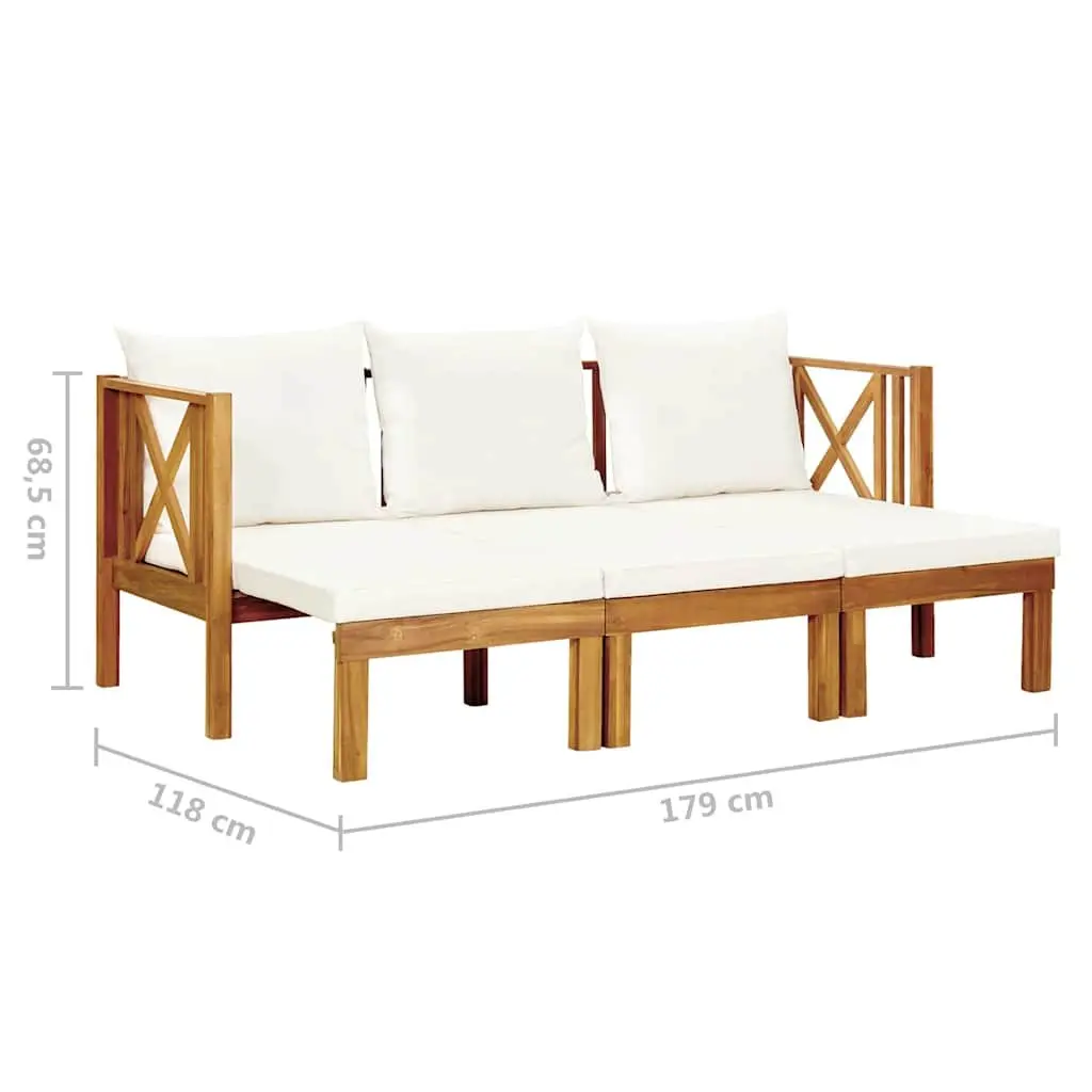 Garden Bench Solid Acacia Wood 179cm Cream Cushions Indoor Outdoor Daybed