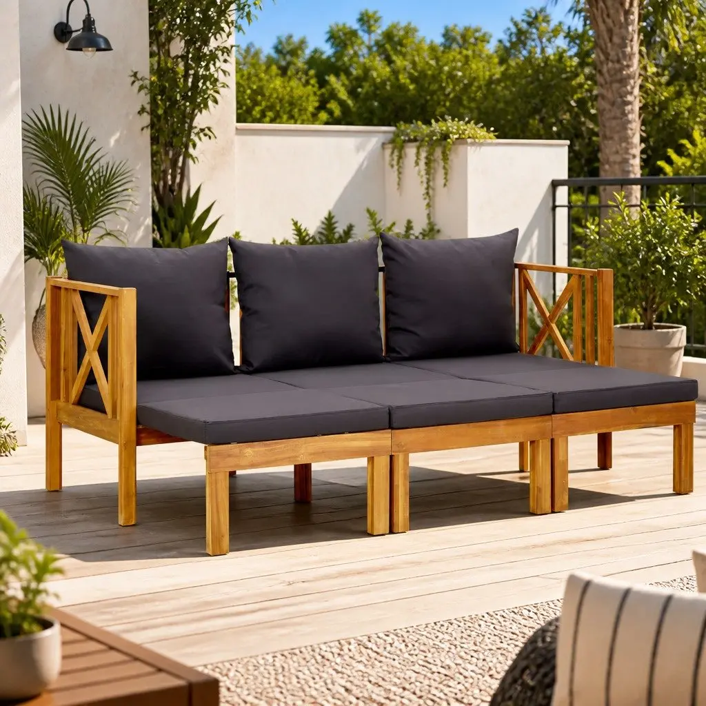 Solid Wood 3-Seater Garden Bench and Daybed Grey 179cm