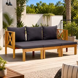 Solid Wood 3-Seater Garden Bench and Daybed Grey 179cm