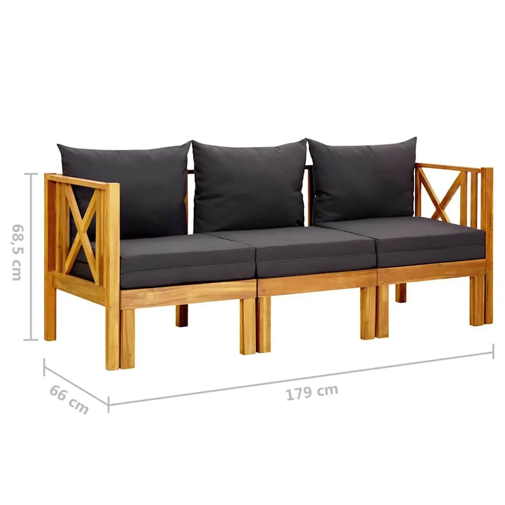Solid Wood 3-Seater Garden Bench and Daybed Grey 179cm