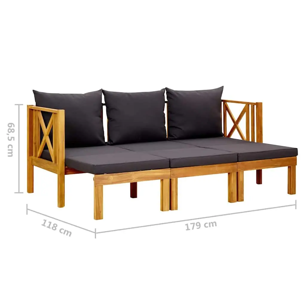 Solid Wood 3-Seater Garden Bench and Daybed Grey 179cm