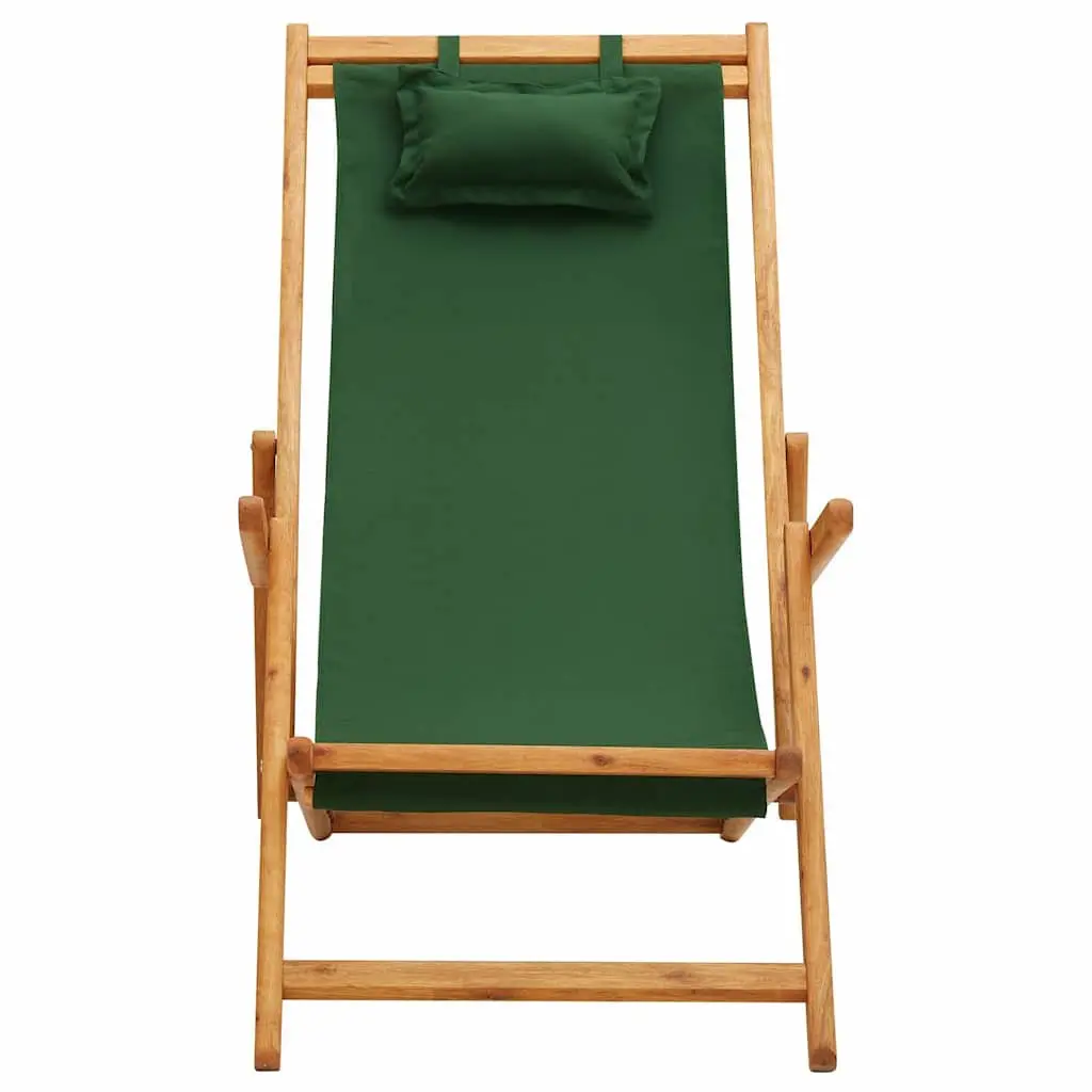 Folding Beach Chair Wooden Frame Fabric Seat Green