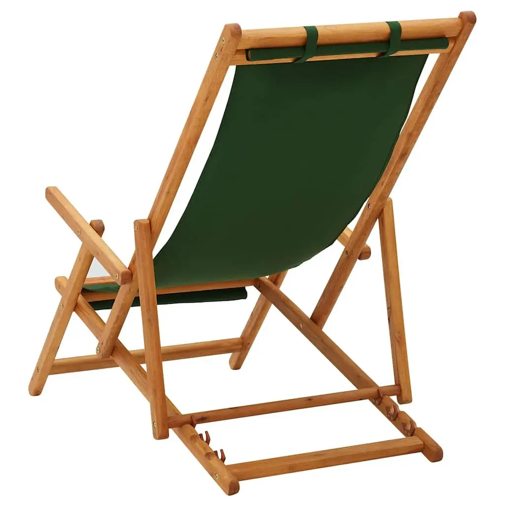 Folding Beach Chair Wooden Frame Fabric Seat Green