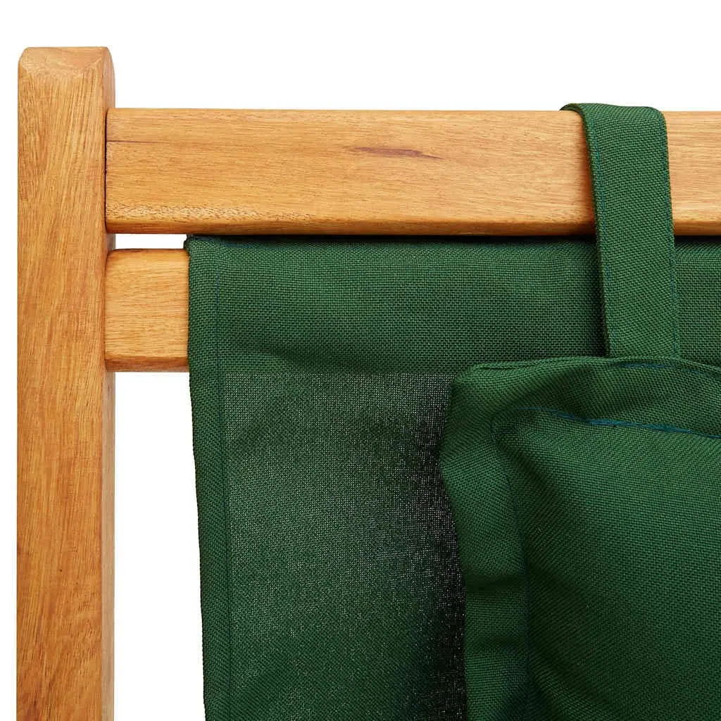 Folding Beach Chair Wooden Frame Fabric Seat Green