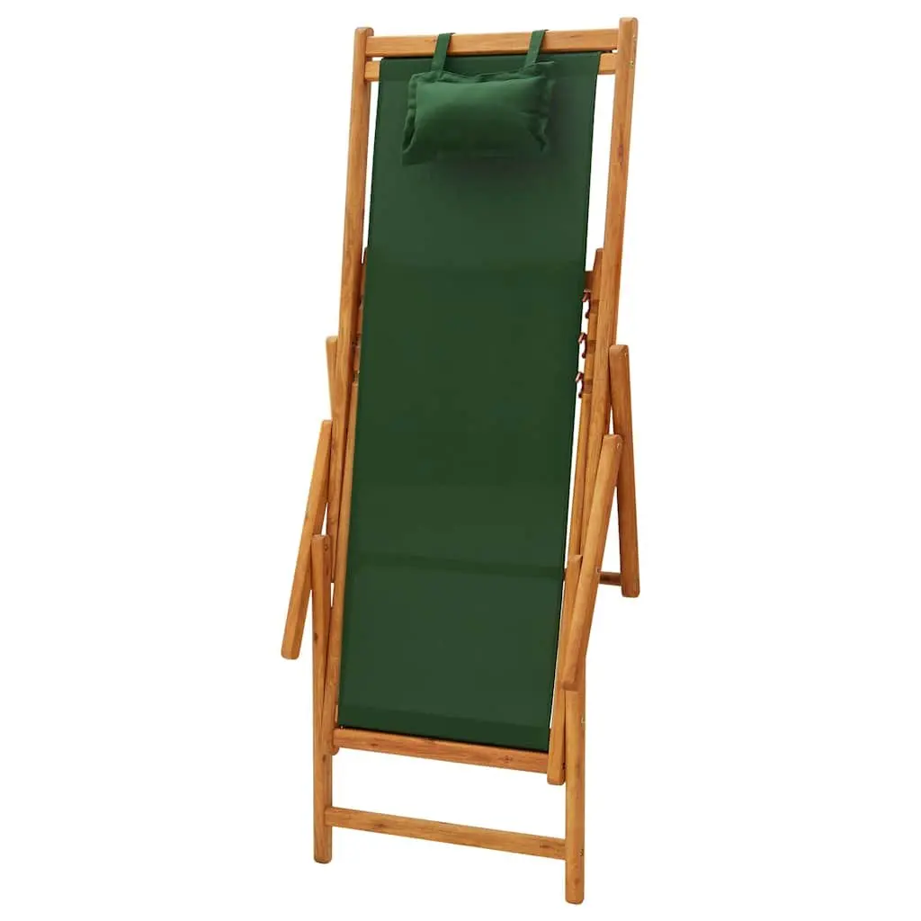 Folding Beach Chair Wooden Frame Fabric Seat Green