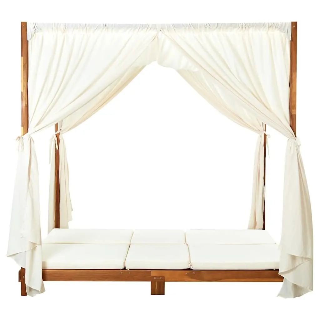Double Sun Lounger Solid Acacia Wood Cream Cushions