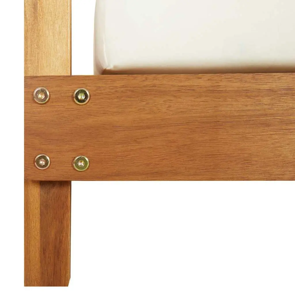 Double Sun Lounger Solid Acacia Wood Cream Cushions