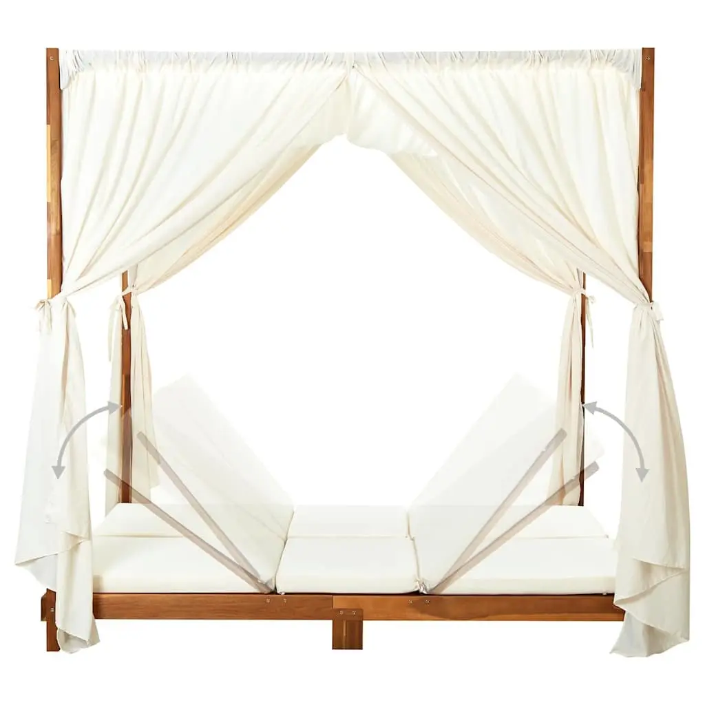 Double Sun Lounger Solid Acacia Wood Cream Cushions