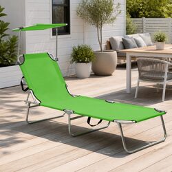 Green Sun Lounger with Canopy and Adjustable Backrest