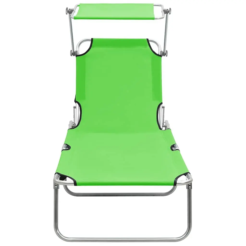 Green Sun Lounger with Canopy and Adjustable Backrest
