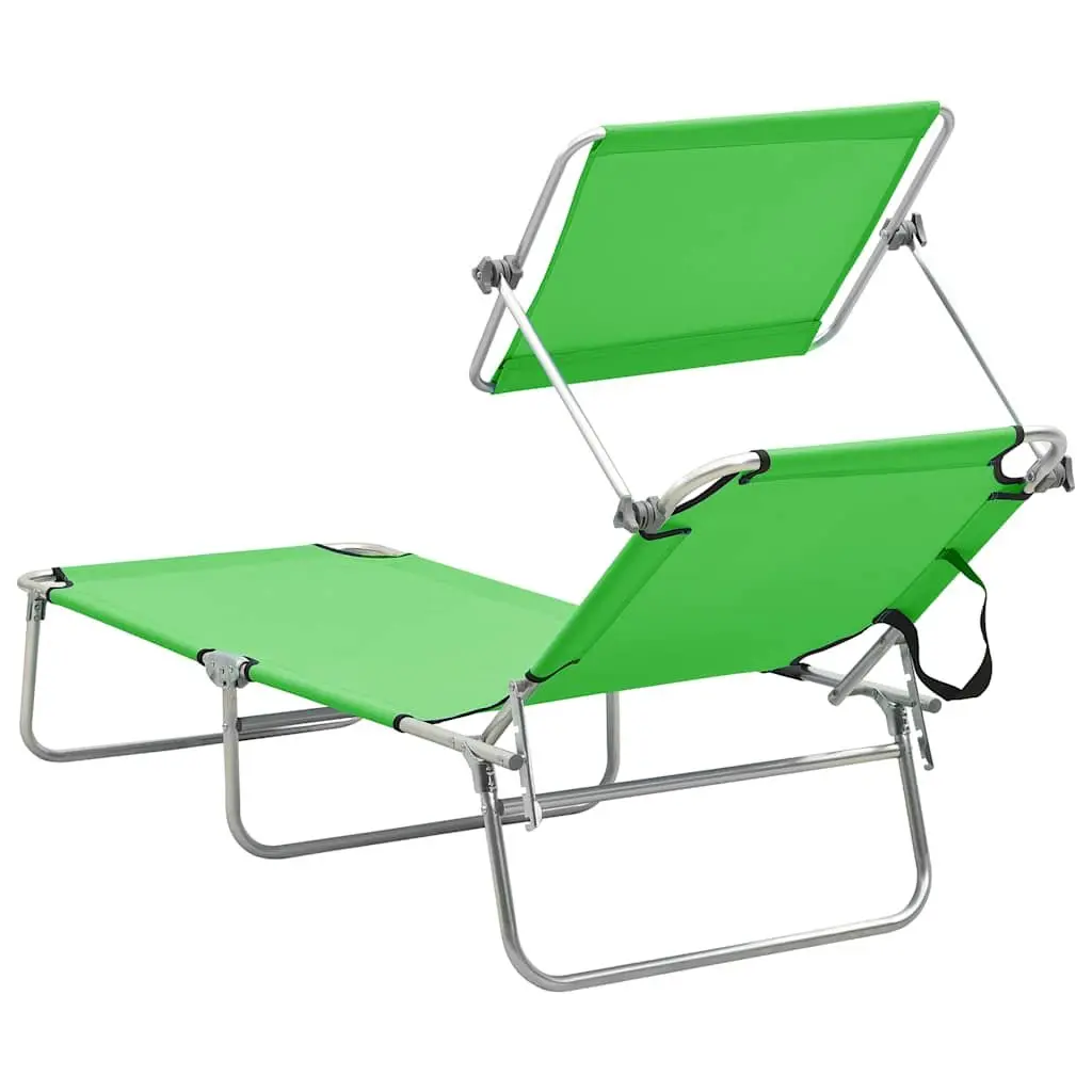 Green Sun Lounger with Canopy and Adjustable Backrest