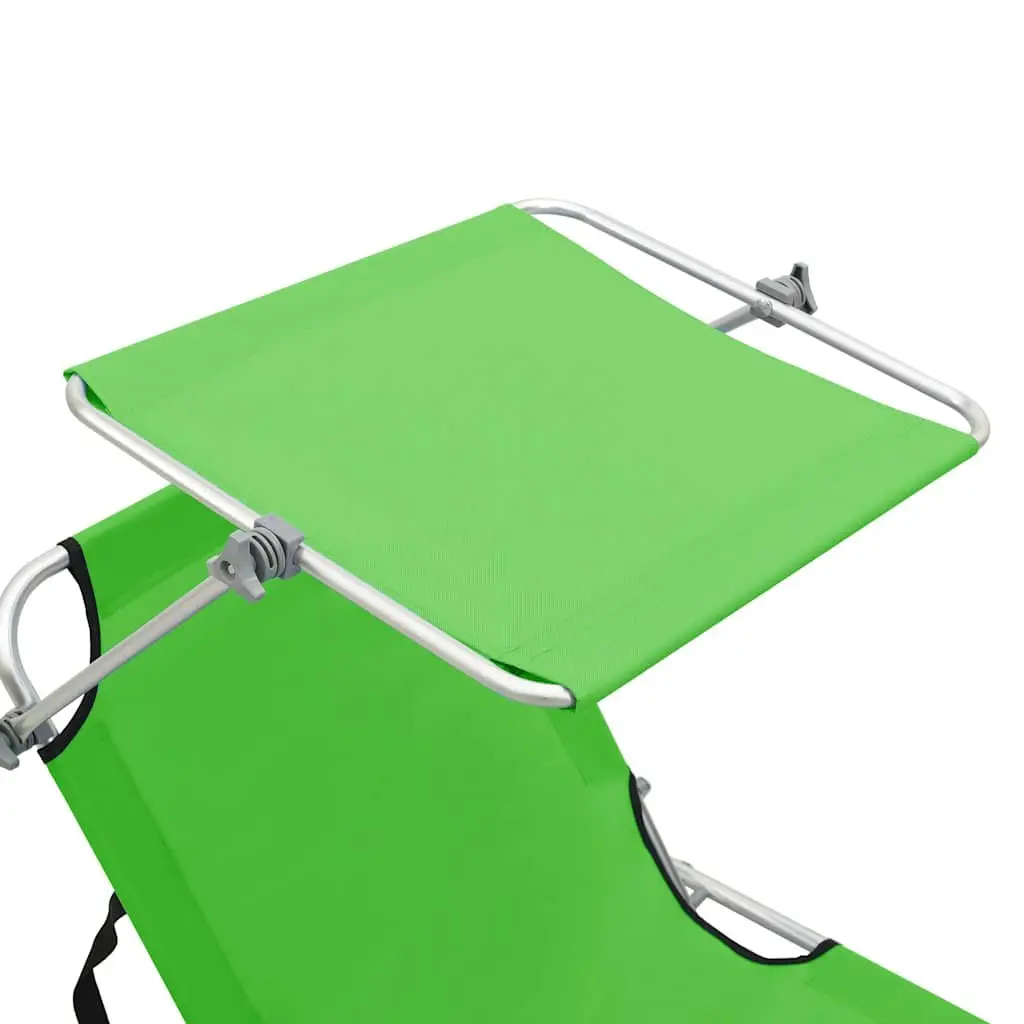 Green Sun Lounger with Canopy and Adjustable Backrest
