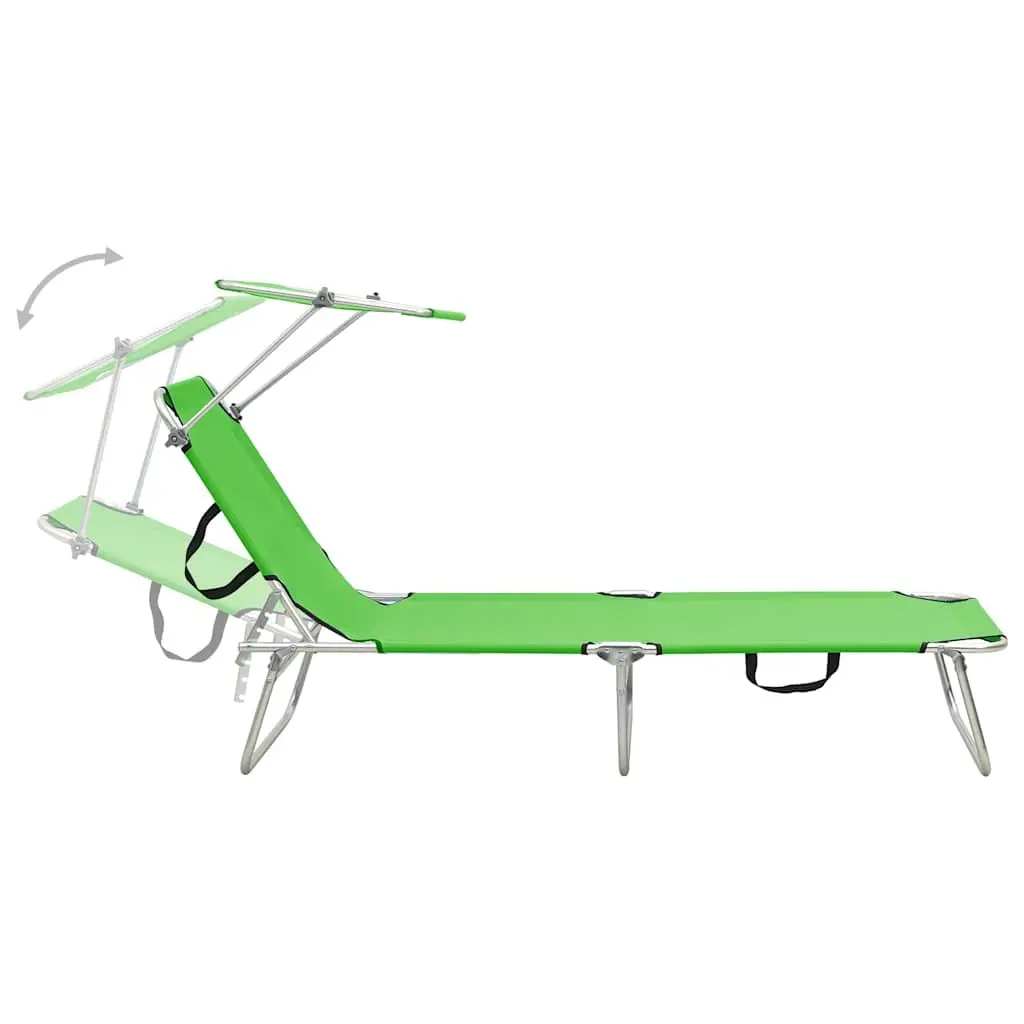 Green Sun Lounger with Canopy and Adjustable Backrest