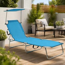 Durable Folding Sun Lounger with Adjustable Canopy in Turquoise