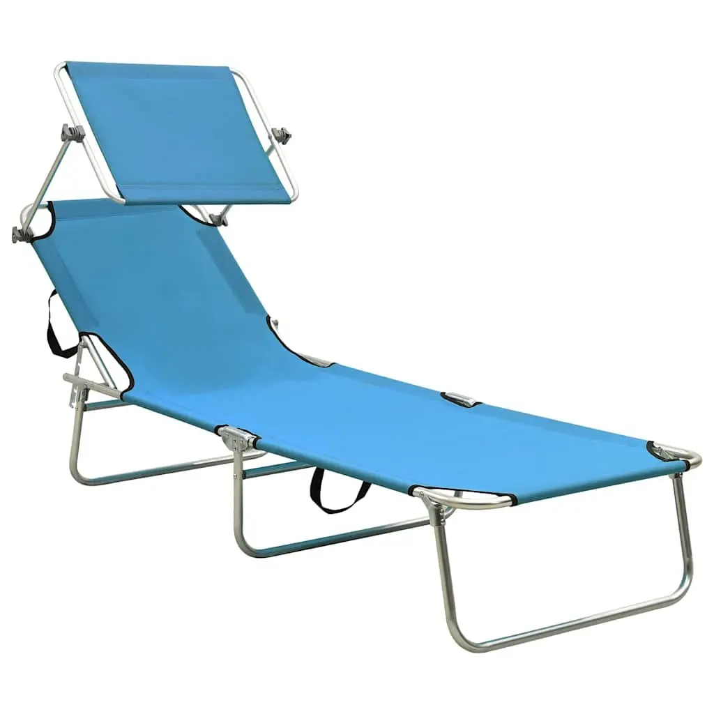 Folding Sun Lounger with Adjustable Canopy in Turquoise