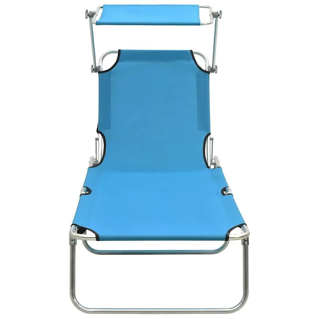 Folding Sun Lounger with Adjustable Canopy in Turquoise