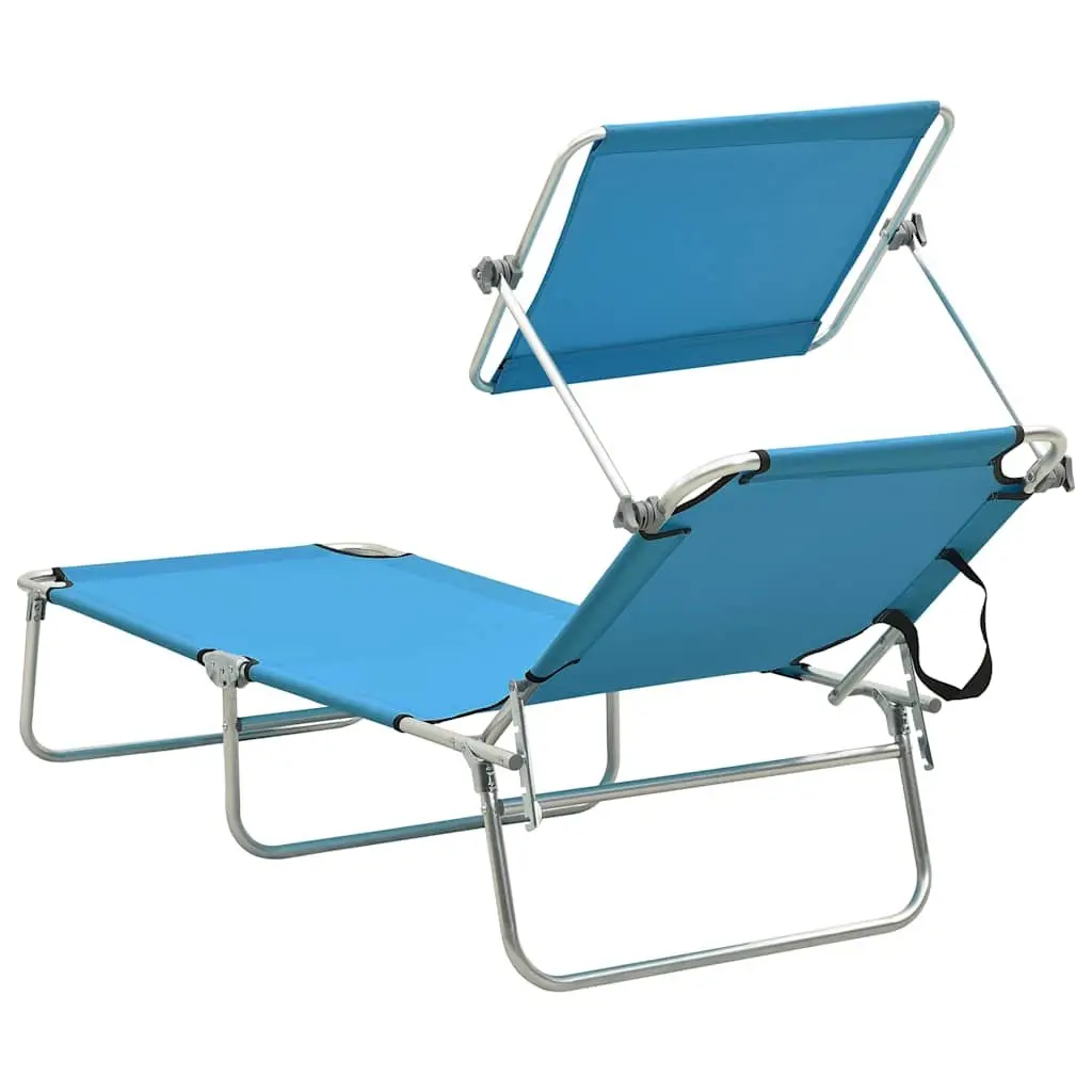 Folding Sun Lounger with Adjustable Canopy in Turquoise
