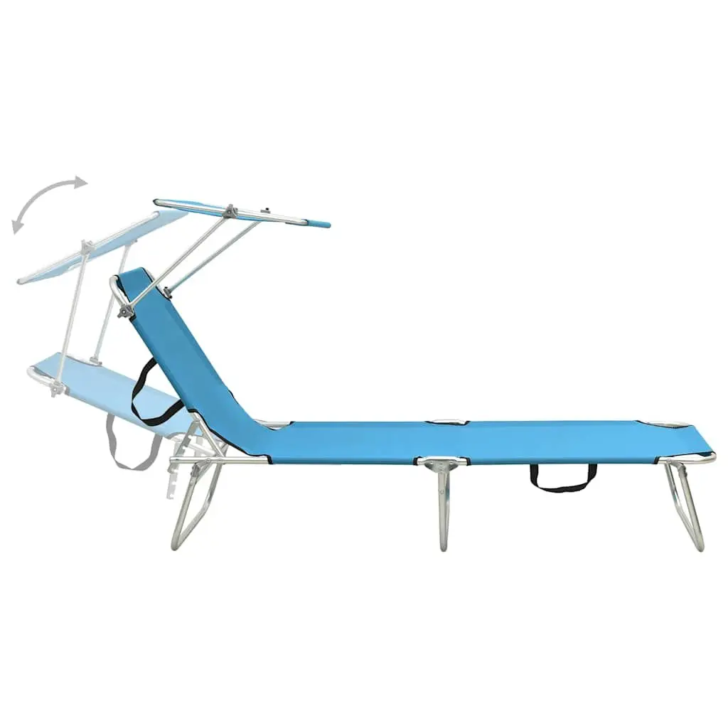 Folding Sun Lounger with Adjustable Canopy in Turquoise