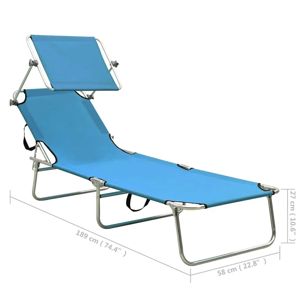 Folding Sun Lounger with Adjustable Canopy in Turquoise