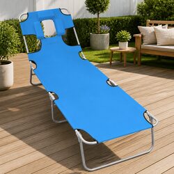 Sturdy Adjustable Sun Lounger with Head Cushion for Outdoors