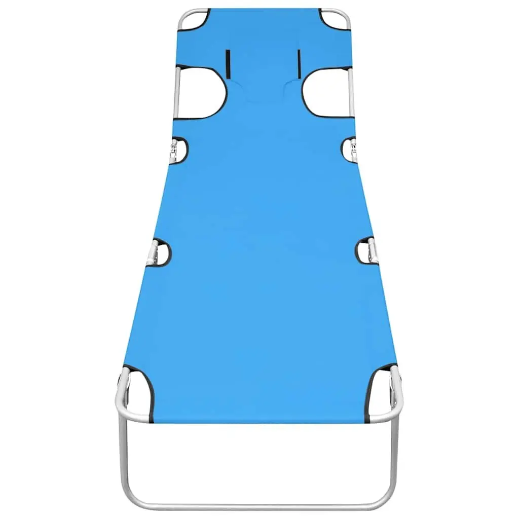 Sun Lounger Steel Blue Adjustable Backrest Head Cushion Folding Garden Beach Chair