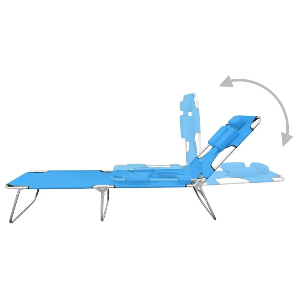 Sun Lounger Steel Blue Adjustable Backrest Head Cushion Folding Garden Beach Chair