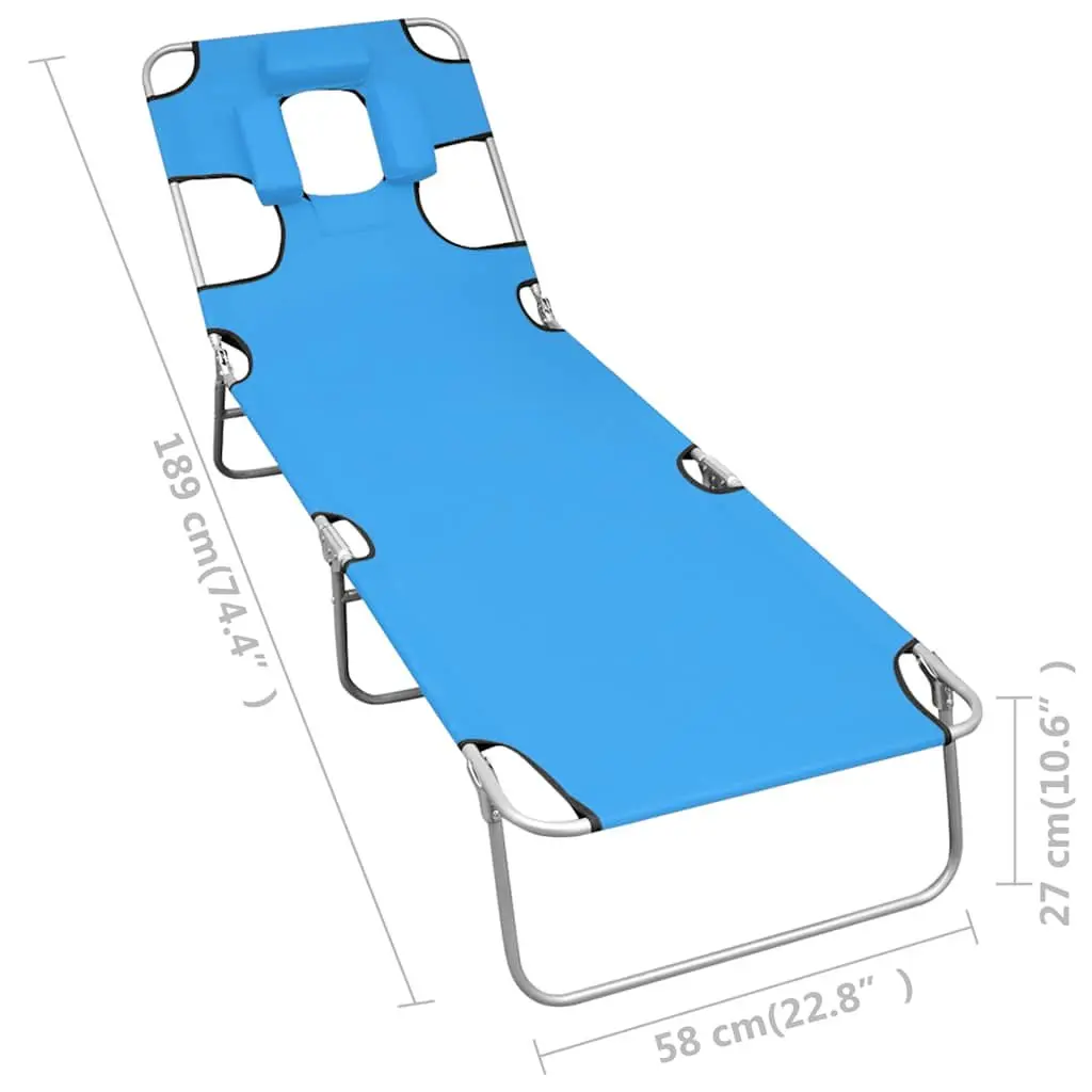 Sun Lounger Steel Blue Adjustable Backrest Head Cushion Folding Garden Beach Chair