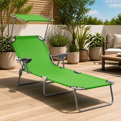Adjustable Green Sun Lounger with Canopy for Outdoor Use