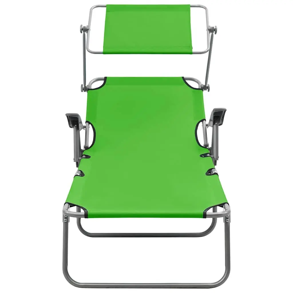 Adjustable Green Sun Lounger with Canopy for Outdoor Use