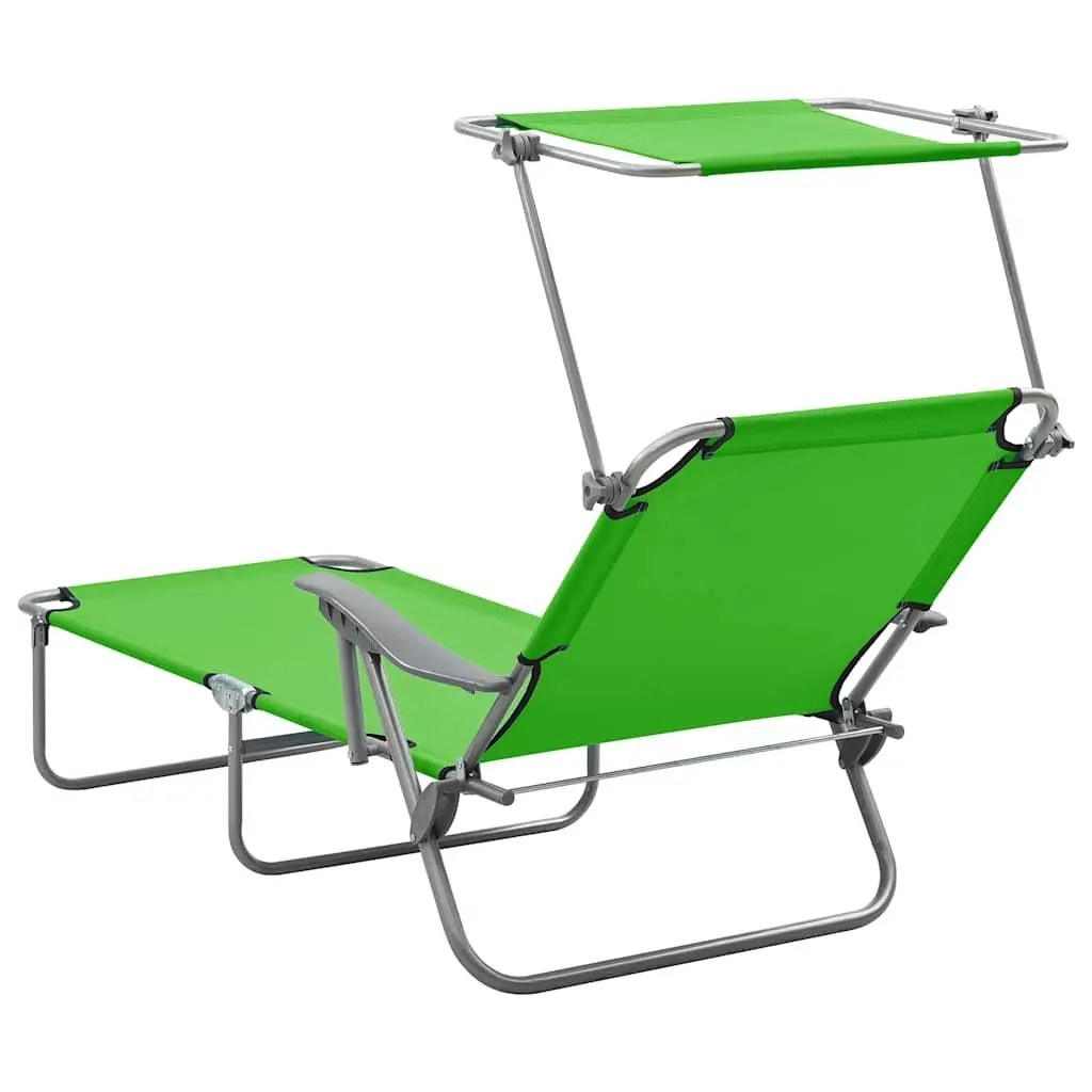 Adjustable Green Sun Lounger with Canopy for Outdoor Use