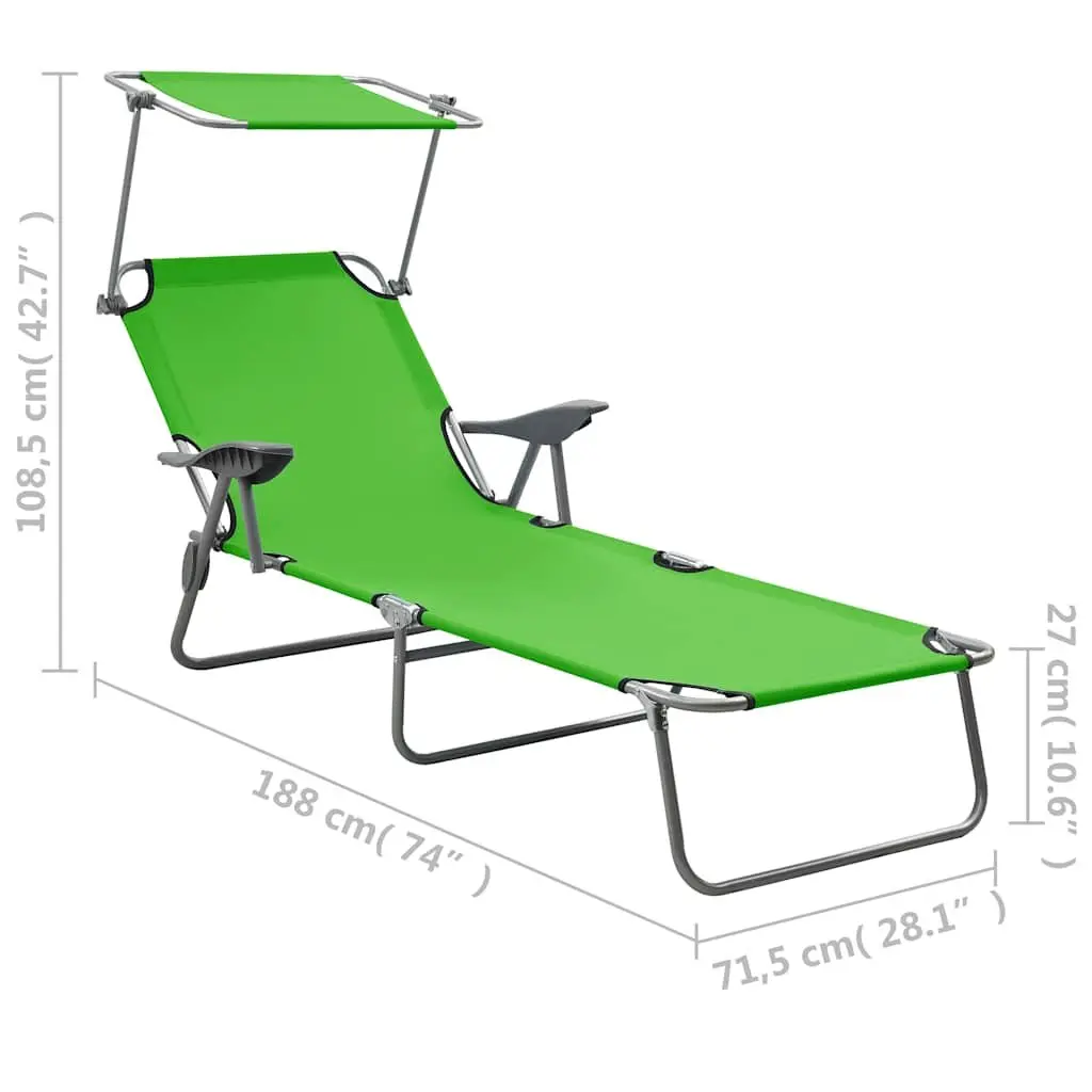 Adjustable Green Sun Lounger with Canopy for Outdoor Use