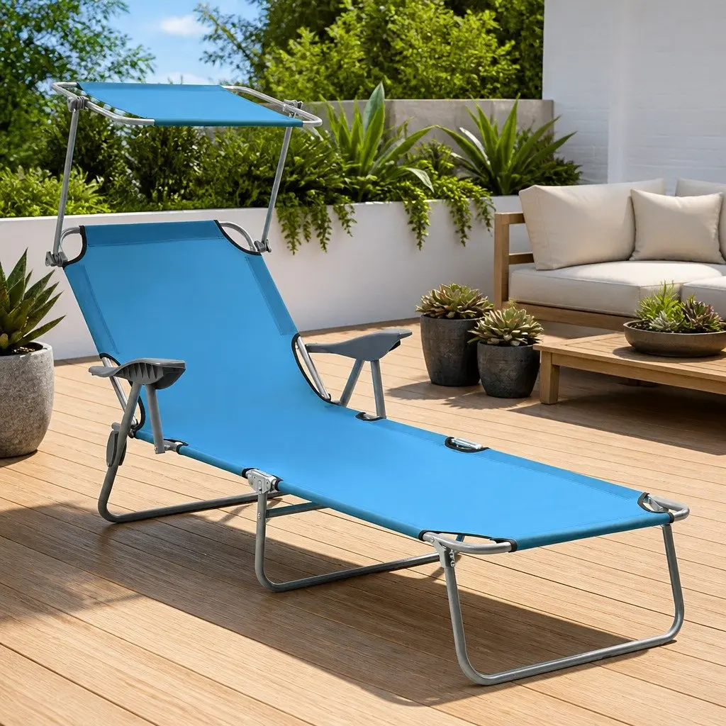 Adjustable Backrest Sun Lounger with Canopy for Outdoors