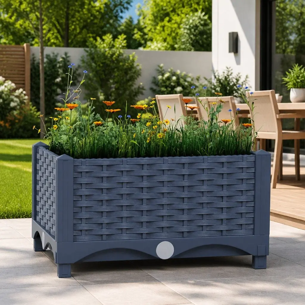 Raised Garden Bed Planter Polypropylene 40x40x23cm Grey