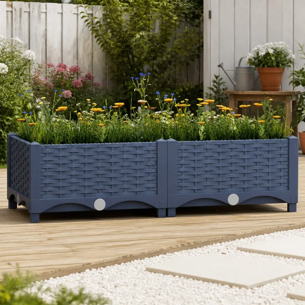 Grey Polypropylene Raised Garden Bed Planter 80x40x23cm