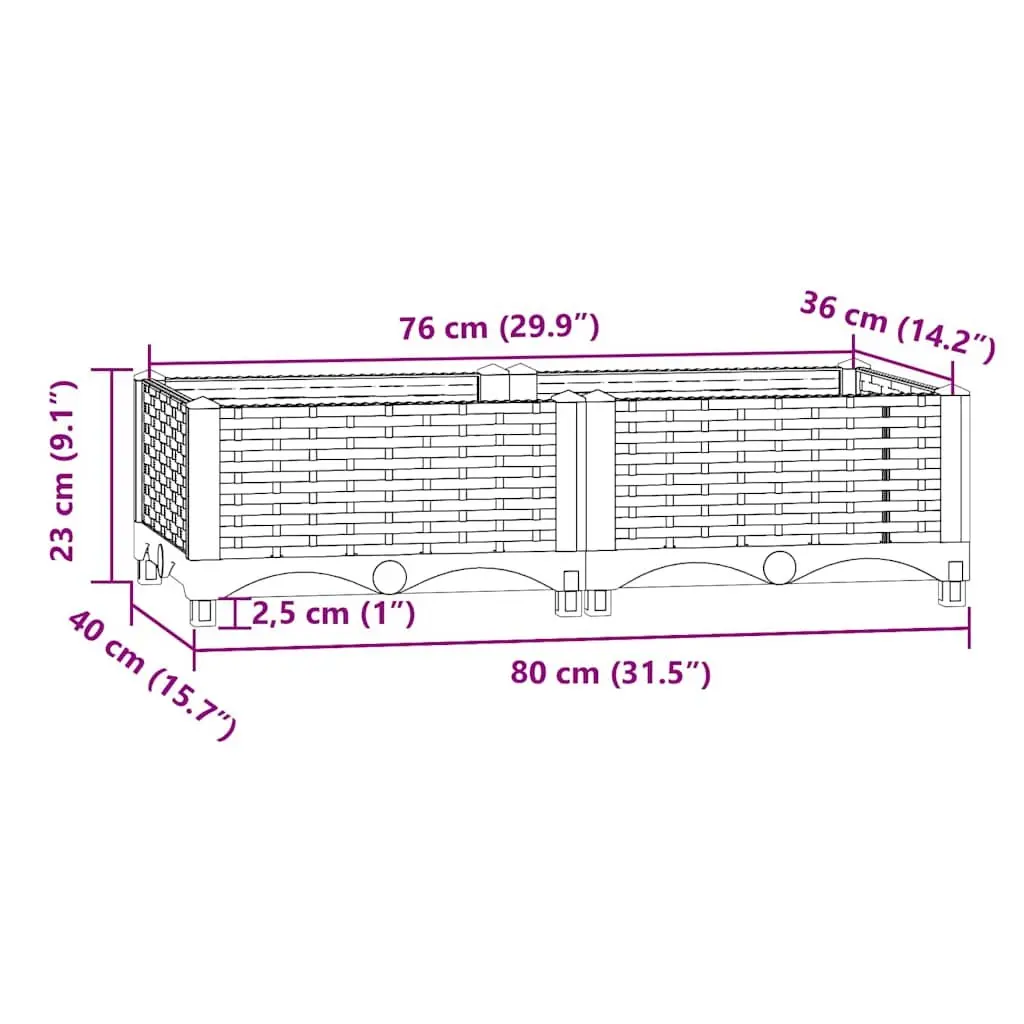 Grey Polypropylene Raised Garden Bed Planter 80x40x23cm