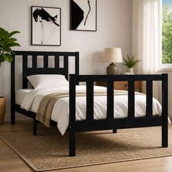 Black Solid Wood Bed Frame 90x190 cm for Quality Sleep