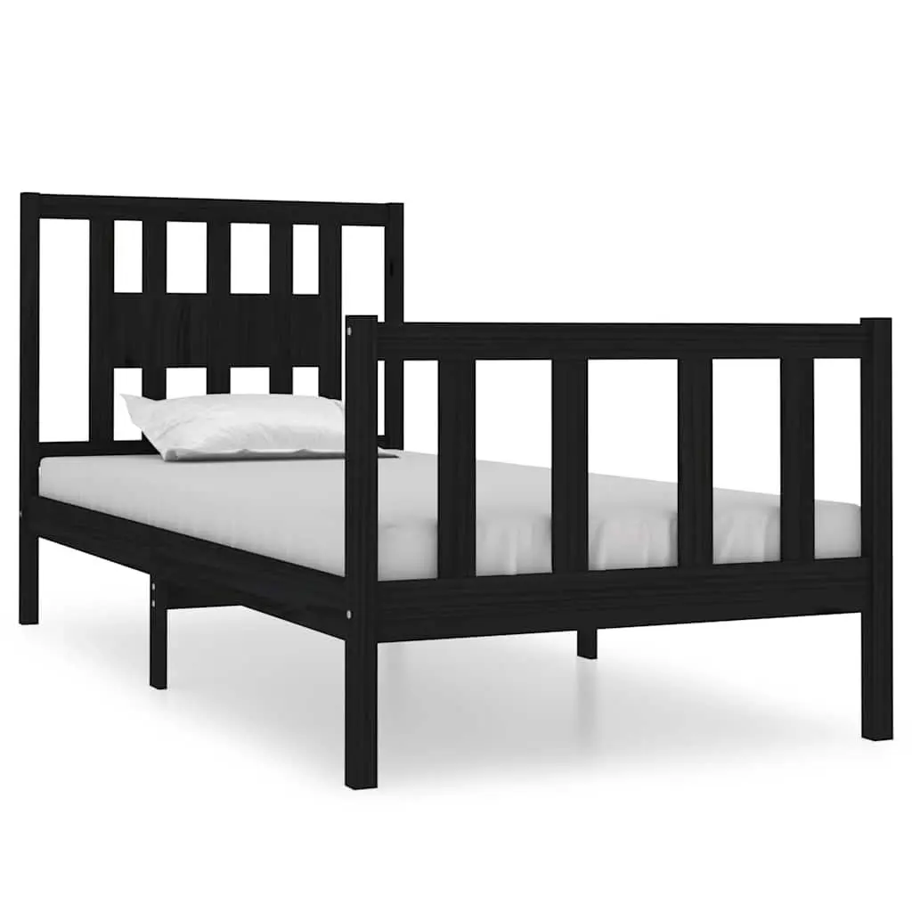 Solid Wood Bed Frame Black 90x190 cm Single Bedroom Furniture Wooden Slat Base