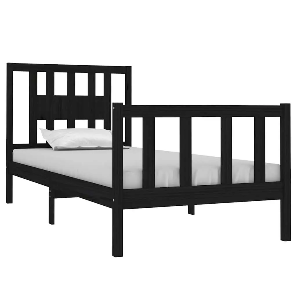 Solid Wood Bed Frame Black 90x190 cm Single Bedroom Furniture Wooden Slat Base