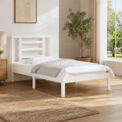 Solid Pine Wood Bed Frame 90x190 cm White with Headboard
