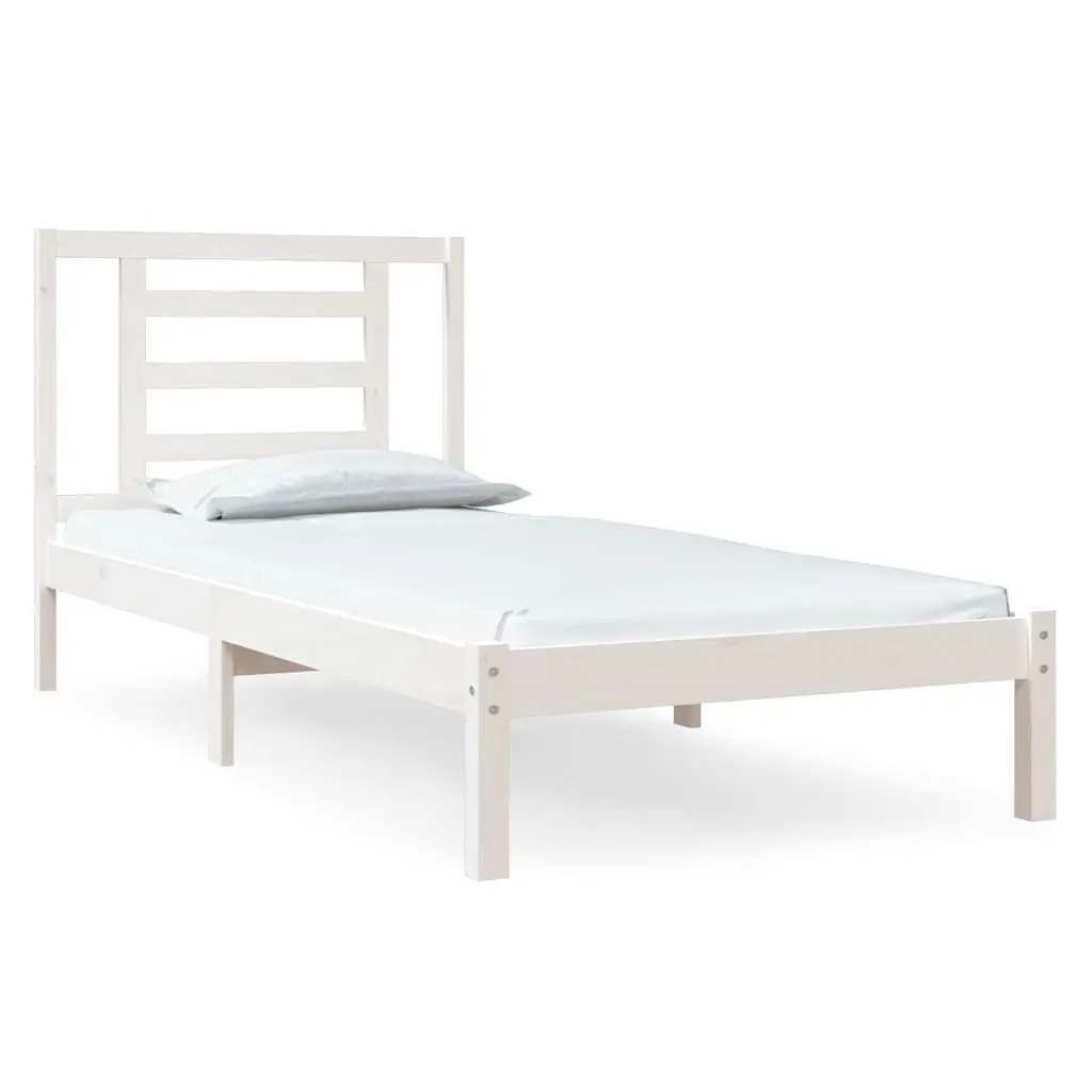 Solid Pine Wood Bed Frame 90x190 cm White with Headboard
